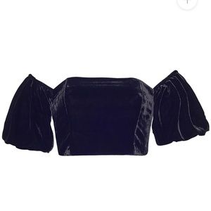 Cara Cara Black Velvet Off‑Shoulder Puff Sleeve Crop Top